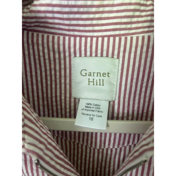 Garnet Hill Top 18 Red White‎ Stripe Zip Cotton Coastal Grandmillennial Preppy - Picture 2 of 5
